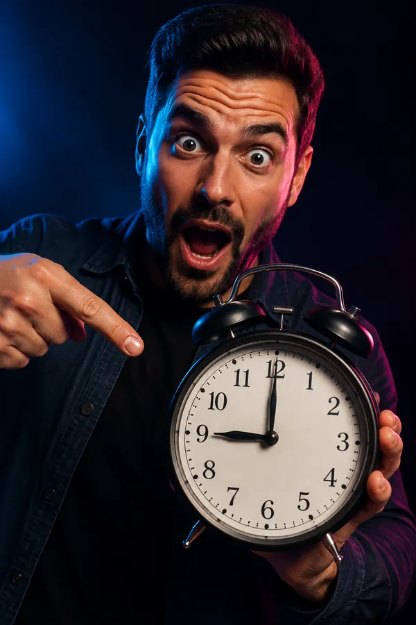 Marketer pointing to a launch deadline clock